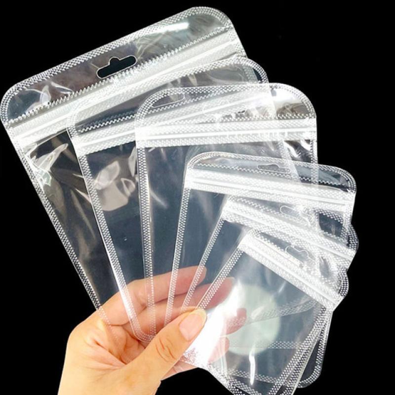 50pcs Thicken Resealable Ziplock OPP Bags Laser Iridescent Bag Clear Storage Bag White Bag with Hang Hole for DIY Jewelry Making