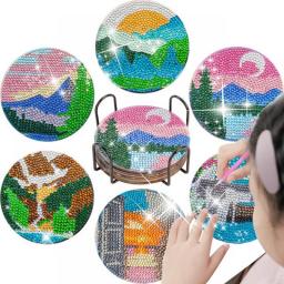 GATYZTORY 6PCS/Set DIY Diamond Painting Coaster Cup Mat Pad Scenery Diamond Embroidery Handmade Coasters Table Placemat Diy Gift