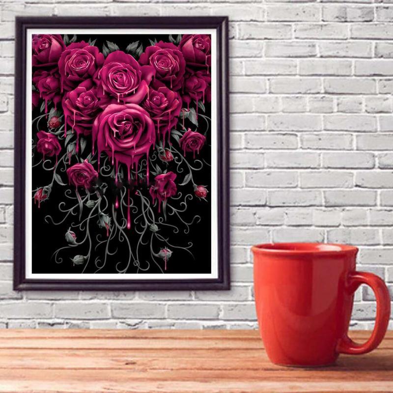 5D DIY Diamond Painting Flower Bloody Roses Cross Stitch Kits Picture Mosaic Abstract Embroidery Gifts Home Decor Wall Handmade