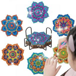 SDOYUNO 6pc/sets Diamond Painting Coaster Round Acrylic Placemat Mandala Crystal Diamond Diy Handmade Diamond Painting Diy Coast