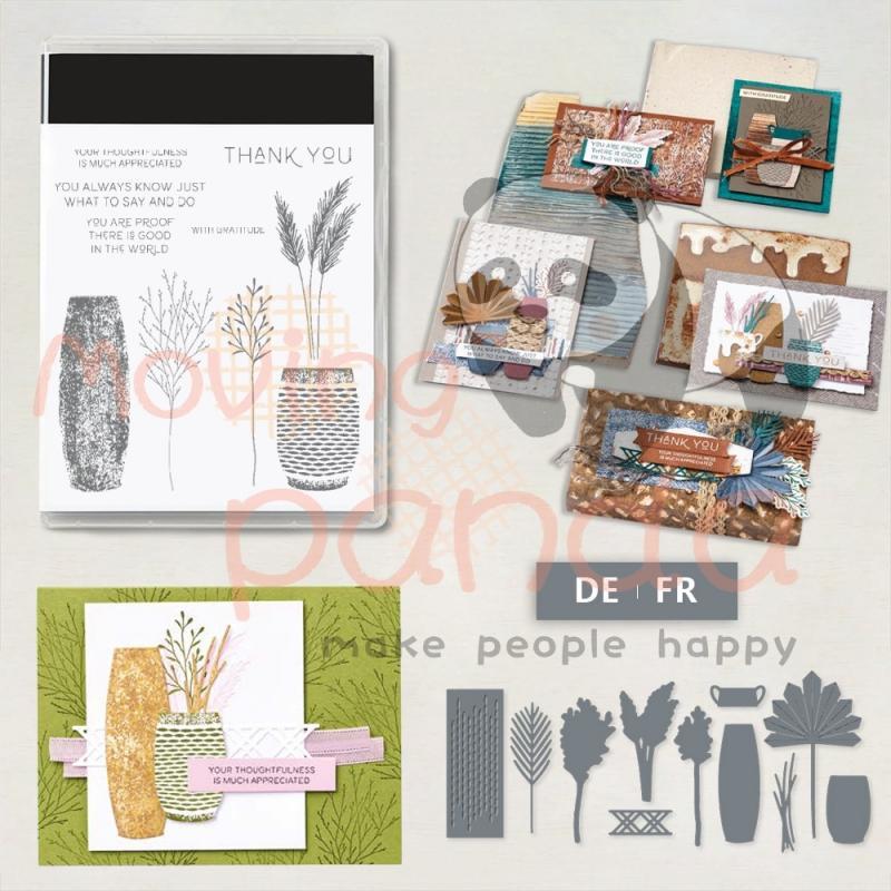 MP743 Leaves In Vintage Vase Clear Stamps And Cutting Dies DIY Scrapbooking Supplies Silicone Stamps Metal Dies For Cards Crafts