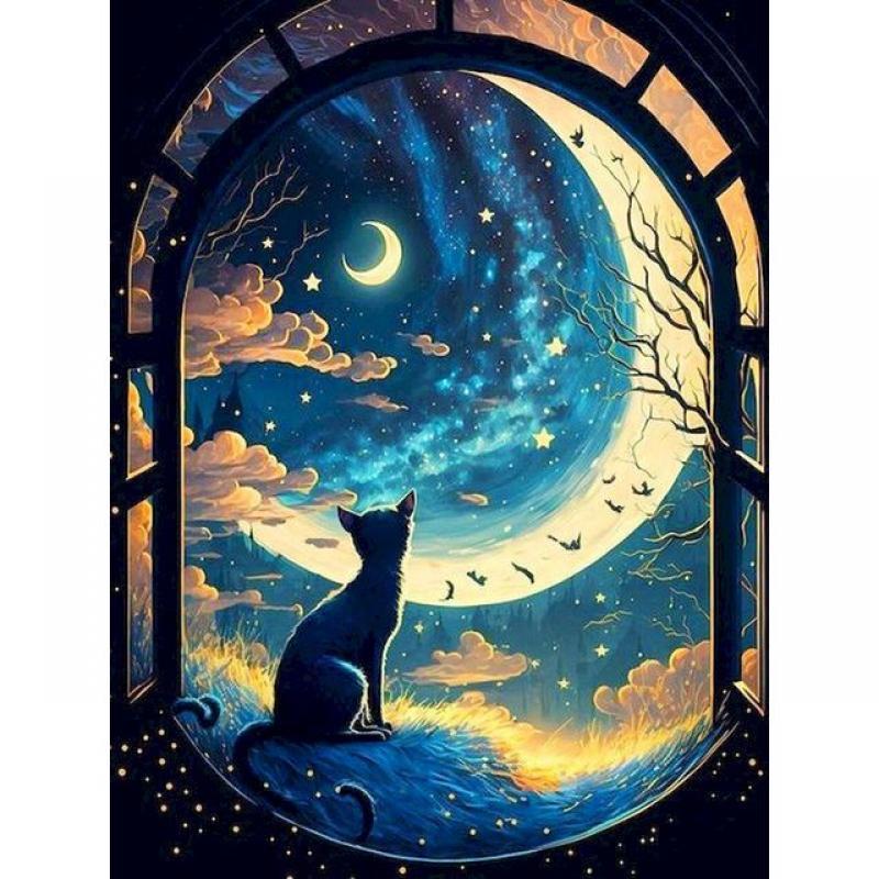 SDOYUNO 60x75cm Diy Oil Painting By Numbers Kits Animals Starry sky Cat Acrylic Paint By Numbers For Adults Crafts Home Decor