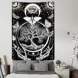 Witchcraft Tapestry Black And White Tapiz Snake Wall Decoration Moon Star Tarot Gothic Aesthetic Art Hanging For Room Home Decor