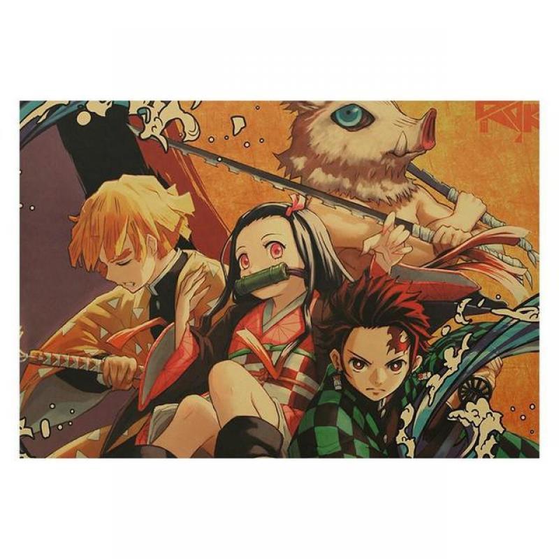 Anime Demon Slayer Kraft Paper Poster Wall Sticker Home Decoration Painting 50.5x35cm