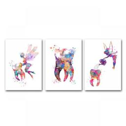 Dental Art Tooth Fairy Canvas Painting Christmas Poster Hygienist Print Teeth Home Decoration Wall Pictures Clinic Decor
