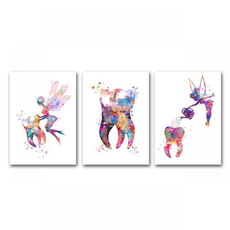 Dental Art Tooth Fairy Canvas Painting Christmas Poster Hygienist Print Teeth Home Decoration Wall Pictures Clinic Decor