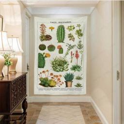 Botanical Tapestry Wall Hanging For Living Room Cactus Succulents Mushroom Reference Chart Tapestry Table Cloth Home Decor