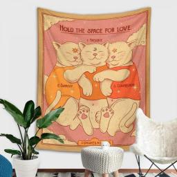 Sun Moon Tarot Tapestry Wall Hanging Boho Tarot Cat Kawaii Room Decor Psychedelic Hippie Tapestry For Kids Room Bedroom Wall Art