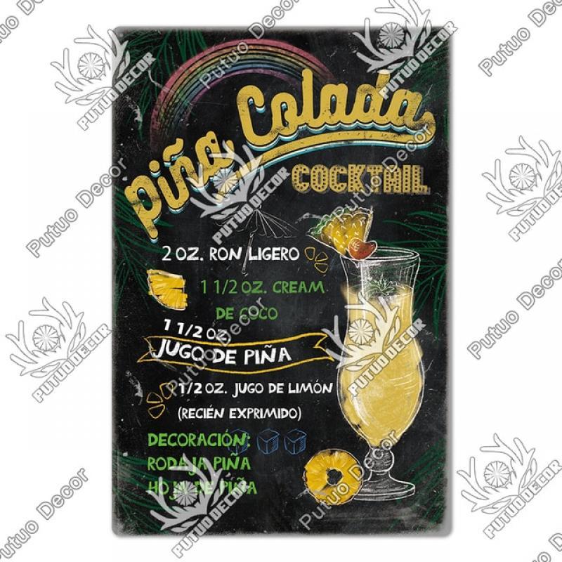 Putuo Decor Spanish Blackboard Style Wine Metal Sign Plaque Metal Vintage Poster Decoration for Bar Pub Club Home Wall Decor