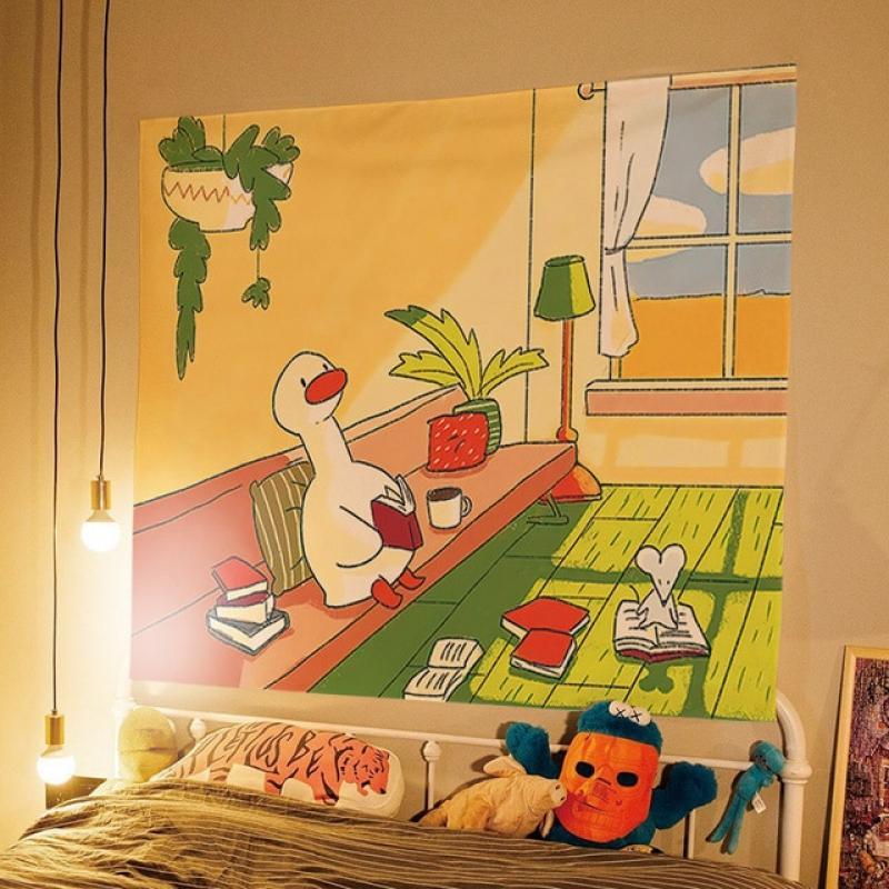 anime Cute Duck Background Cloth Room Decor Kawaii Tapestry Teen Room Decor Posters and Prints Garden Posters for Outside
