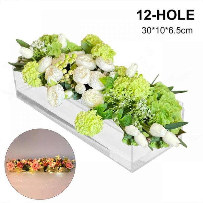 22 Holes Clear Acrylic Flower Vase Rectangular For Dining Table Wedding Decoration Rose Gift Box with Light Desktop Home Decor