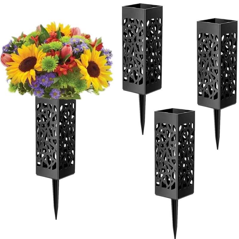 4pcs Plastic Gravestone Vase Outdoor Weatherproof Cemetery Vases with Hollow Drainage Design Memorial Headstone Floral Holder