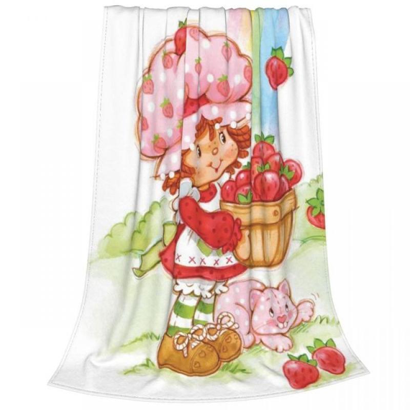 Kawaii Strawberry Shortcake Blankets Cute Cartoon Rainbow Flannel Awesome Warm Throw Blankets for Home Winter