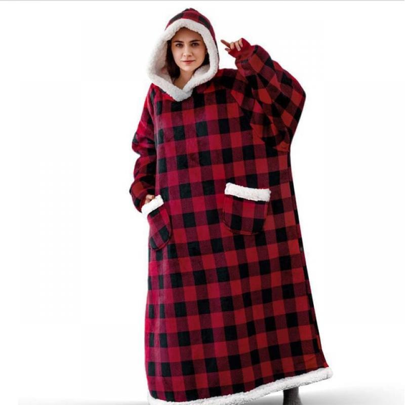 2023 Super Long Flannel Blanket with Sleeves Winter Hoodies Sweatshirt Women Men Giant TV Blanket Oversized New Pullover Fleece