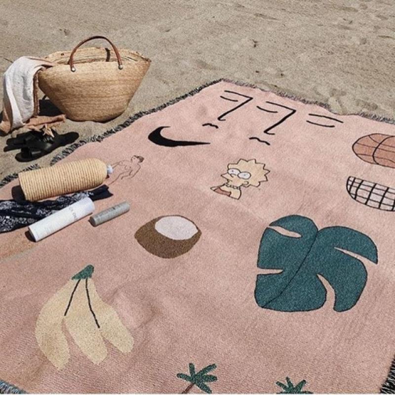 Textile City Nordic Pink Hawaiian Tapestry Leisure Blanket Home Decorative Sofa Cover Outdoor Picnic Camping Mat 125x150cm