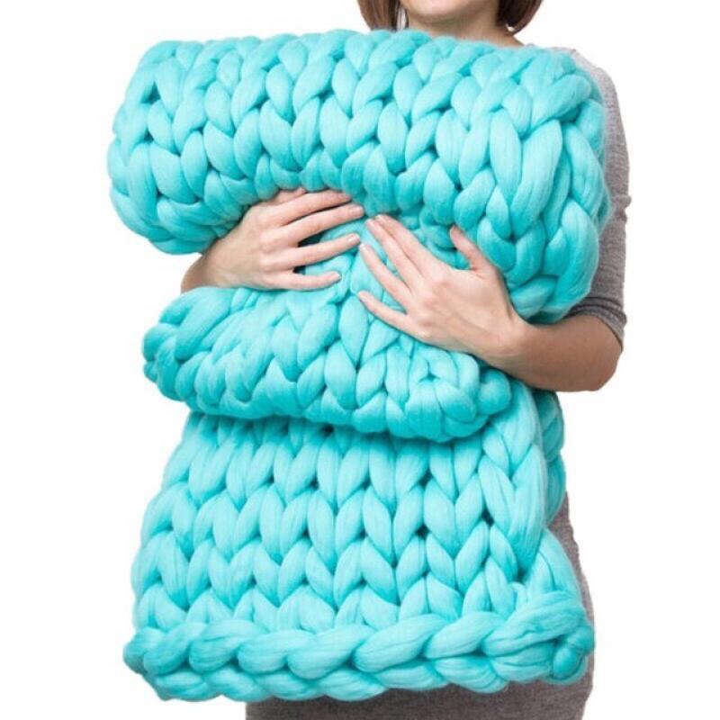 Fashion Chunky Merino Wool Blanket Thick Big Yarn Roving Knitted Blanket Winter warm Throw Blankets sofa bed blanket