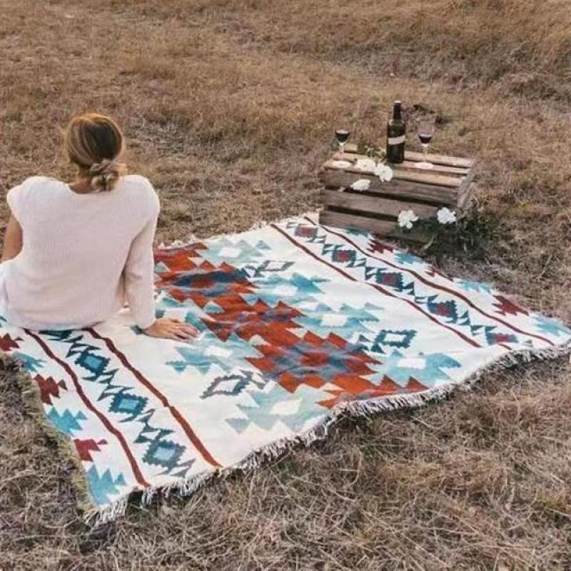 Ethnic Bohemian Mexico Blankets Outdoor Beach Picnic Blanket Striped Boho Linen Bed Blankets Plaid Sofa Mats Travel Rug Tassels