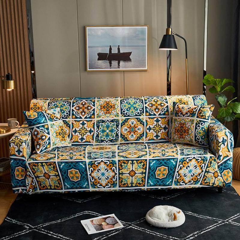 Boho Pattern Universal Sofa Cover Dust Proof Slipcover for Sofa 1/2/3/4 Seater Stretch Full Wrap Coushion Cover