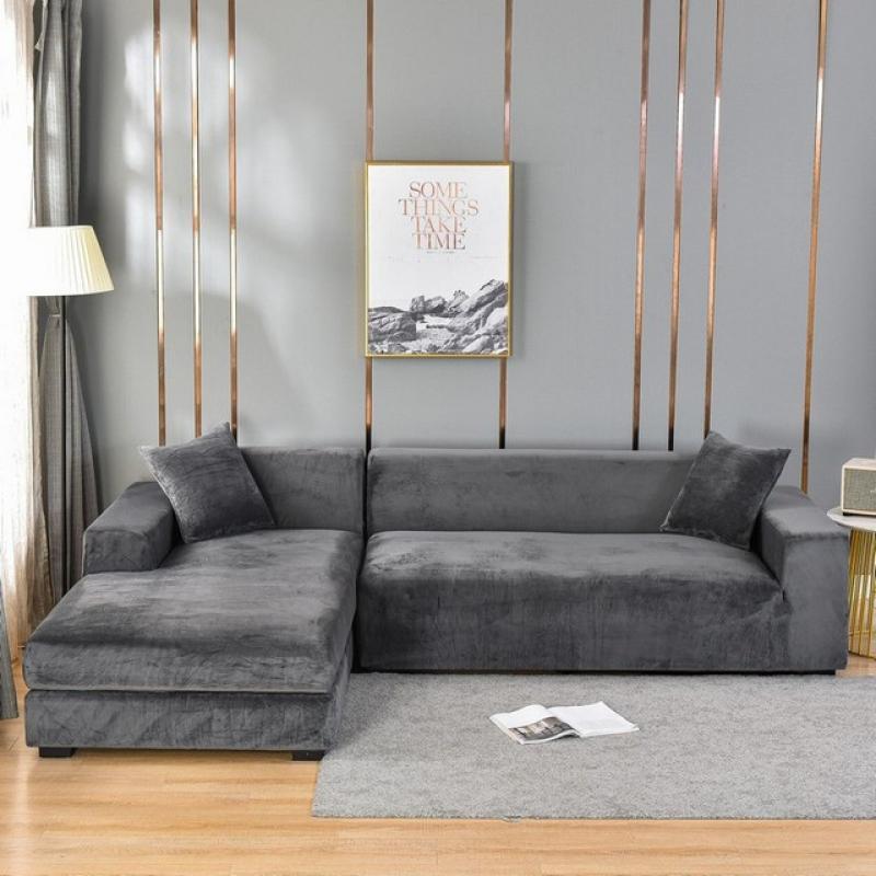 1 Piece Velvet Fabric Sofa Covers Elastic Sectional Couch Cover L Shaped Sofa Case Armchair Chaise Lounge Case For Living Room