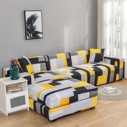 Square Lattice Printed Couch Cover Sofa Cover Elastic Slipcovers For Pets Chaselong Protector L Shape Anti-dust Machine Washable