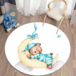 Cartoon Bear Print Children Carpet Kawaii Area Rugs Round Carpet For Living Room Floor Mat Flannel Anti-Slip Mat For Children