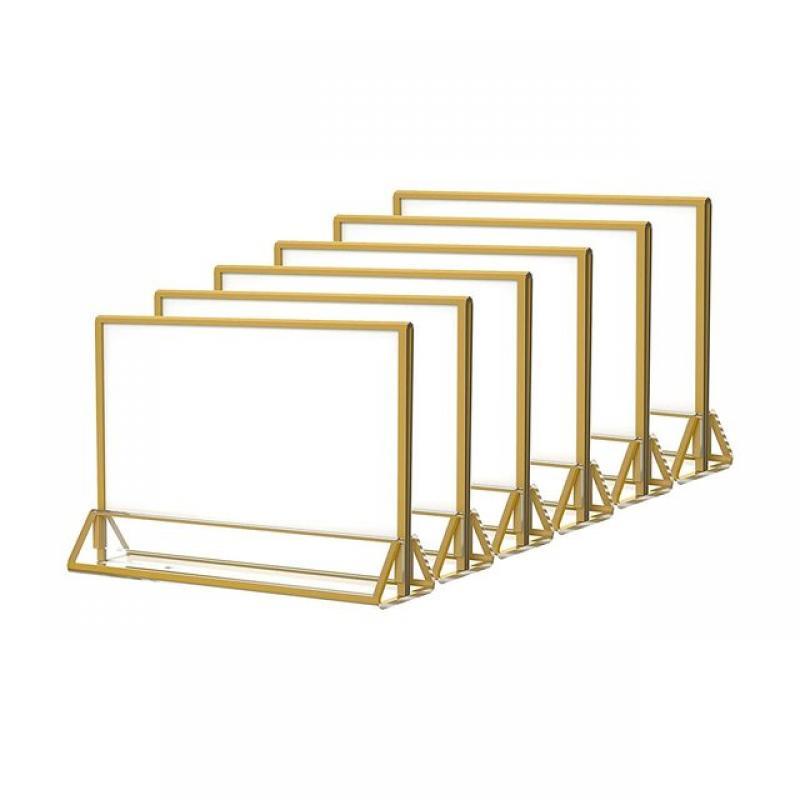 Clear Acrylic Sign Holder with Gold Borders Double Sided Menu Holders Picture Frames for Wedding Table Numbers