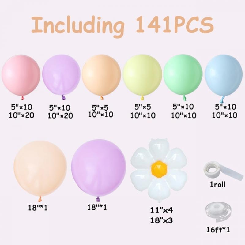 141Pcs Daisy Balloon Garland Arch Macaron Candy Colored Balloon Girls Princess Birthday Party Wedding Decor Baby Shower Supplies