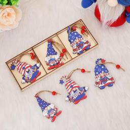 9PCS/12PCS/BOX American Independence Day Faceless Doll Painted Wood Pendant