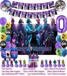 Fortnition Birthday Party Decoration Shooting Game Balloon Banner Backdrop Cake Topper Boy's Birthday Party Supplies