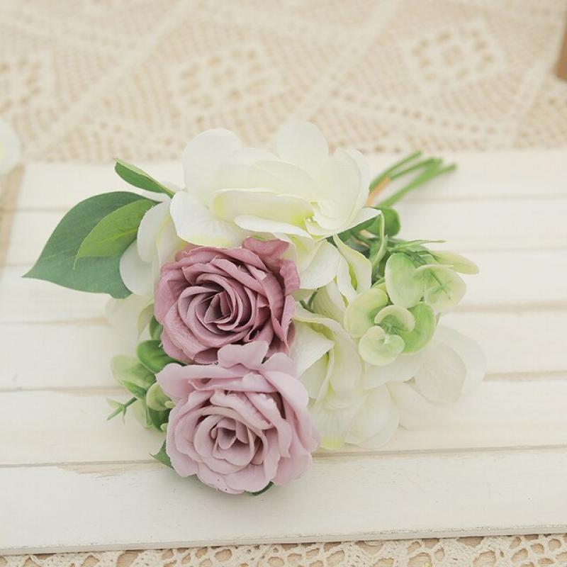 Wedding Bride Holding French Rose Pink Artificial Flower Bundle Dining Table Party Event Decoration Balcony False Flower Bundle
