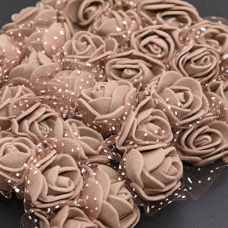 144pcs 2cm Artificial Mini Foam Rose Flower Bouquet Wedding Flower Decoration Scrapbooking Fake Flowers Wreath DIY Craft Gifts