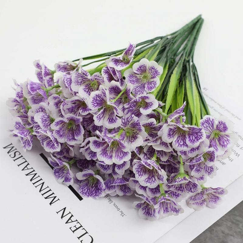 5 Heads Spring Grass Flower Water Grass Violet Cloth Art Flower Imitation Flower Home Outdoor Wedding Decoration Fake Flower