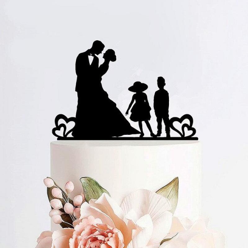 Family Wedding Cake Topper,Bride and Groom silhouette Cake Topper,Couple with baby Wedding Party Decor Supplies Birthday