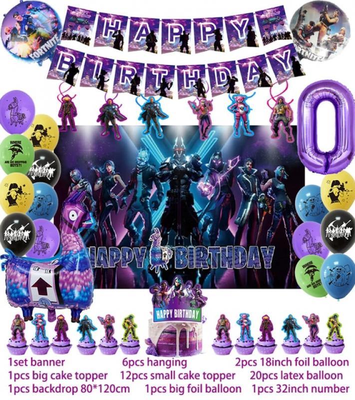 Fortnition Birthday Party Decoration Shooting Game Balloon Banner Backdrop Cake Topper Boy's Birthday Party Supplies