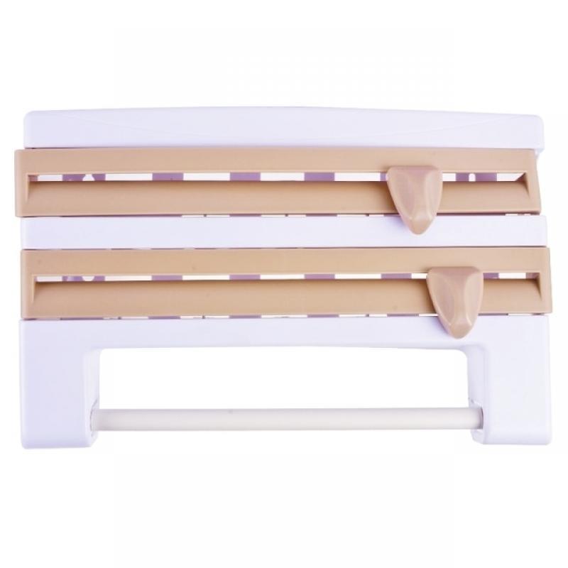 Wall-Mount 4 In 1 Paper Towel Holder Sauce Bottle Storage Rack ABS Film Cutter Mutifunction Kitchen Tin Foil Rack Organizer
