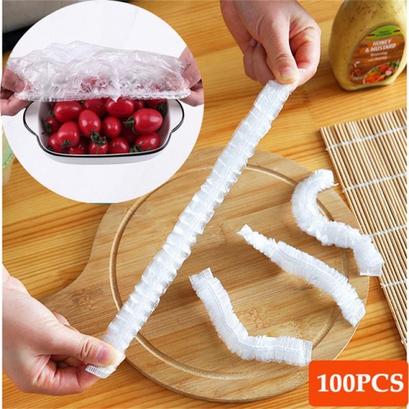 100pcs Universal Reusable Food Storage Covers Multi purpose Elastic Transparent Plastic Fresh Keeping Bags For Fruit Bowl Plates