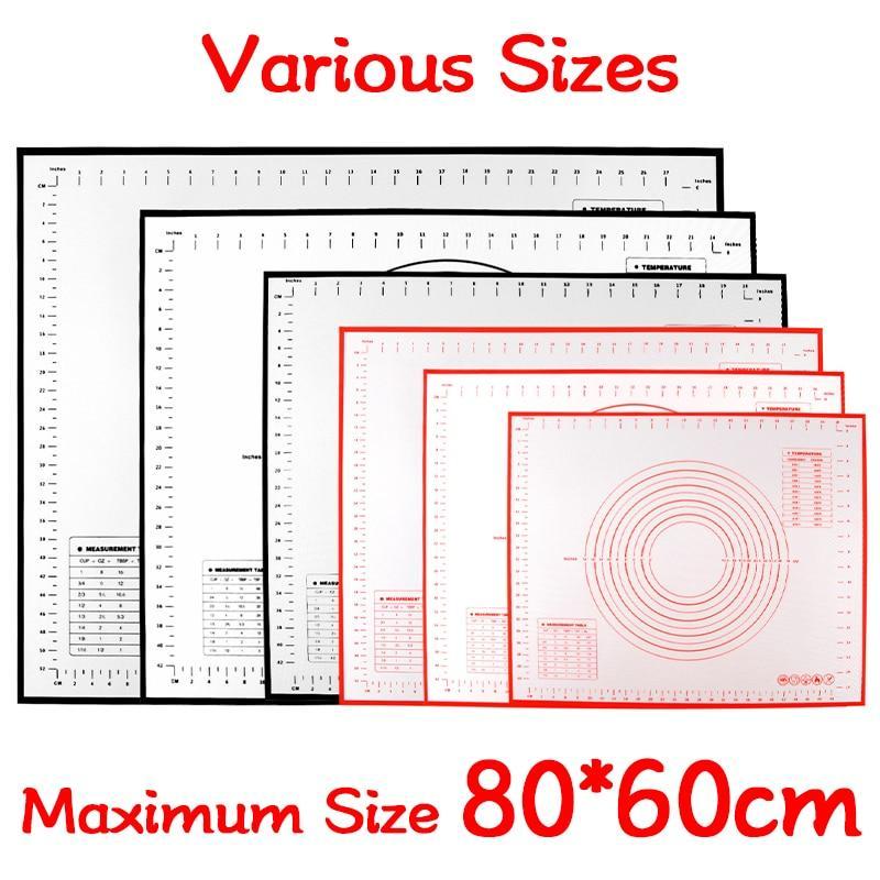 Oversize 80/70/60cm Silicone Baking Mat Rolling Kneading Pad Pastry Tools Crepes Pizza Dough Non-Stick Silicone Mat For Kitchen