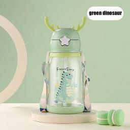 580ml Water Bottle Kids Drinking Cup Deer Antler Creative Cartoon Feeding Cup With Straw Leak Proof Water Bottle Outdoor