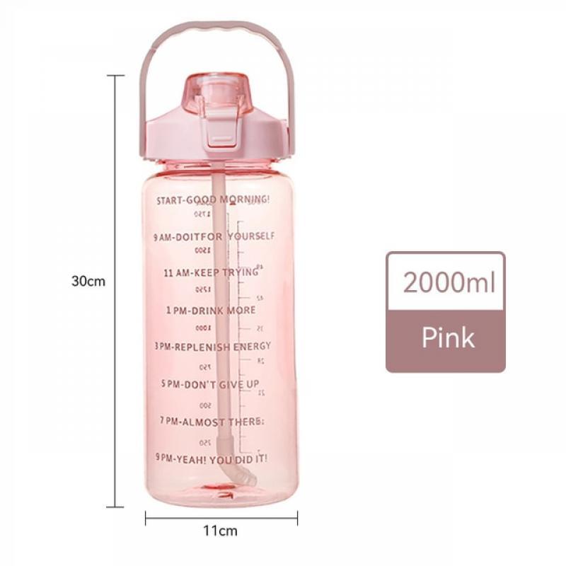 2l Water Bottles Large Capacity Sports Bottle with Time Marker Straw Drinking Bottles for Kids Girls Botella De Agua Waterfles