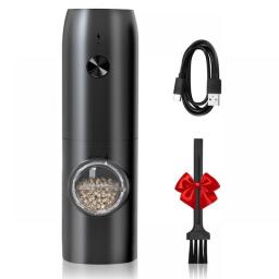 Automatic Pepper Grinder Salt And Pepper Grinder USB Rechargeable Adjustable Coarseness Spice Mill With LED Light Kitchen Tool