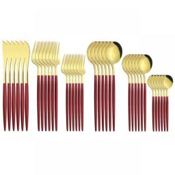 36Pcs Black Gold Cutlery Set Knives Dessert Fork Coffee Spoon Dinnerware Flatware Stainless Steel Silverware Party Tableware Set