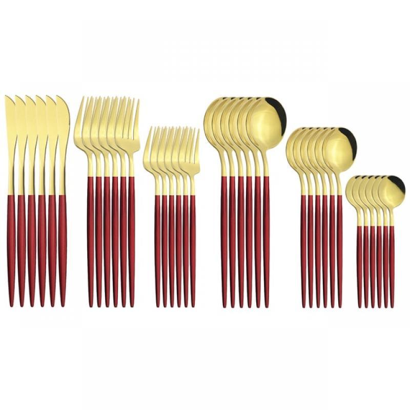 36Pcs Black Gold Cutlery Set Knives Dessert Fork Coffee Spoon Dinnerware Flatware Stainless Steel Silverware Party Tableware Set