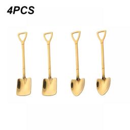 4/8PCS Shovel Spoons Stainless Steel TeaSpoons Creative Coffee Spoon For Ice Cream Dessert Scoop Tableware Cutlery Set