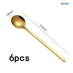 6pcs Golden Dessert Teaspoons Coffee Accessories Set For Kitchen Small Teaspoon Beautiful Spoon Silver Stainless Steel Tableware