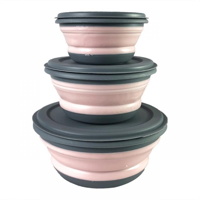 3pcs/set Portable Silicone Folding Bowl Telescopic Collapsible Salad Dish Food Bowl for Kitchen Outdoor Camping Tableware