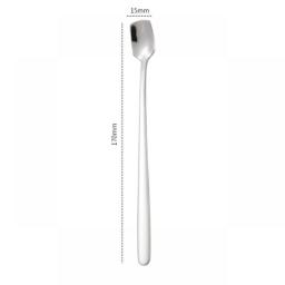 1PC Square Head Coffee Stirring Spoons Stainless Steel Long Handle Colorful Teaspoon  Dessert Scoops Tableware Kitchen Utensils