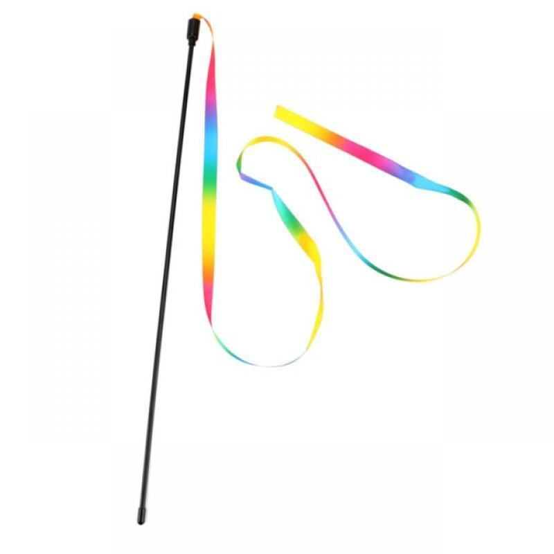Cat Teaser Interactive Toy Cat Interactive Rod Toy Pet Cat Double-sided Rainbow Ribbon Stick Rainbow Ribbon Funny Cat Stick