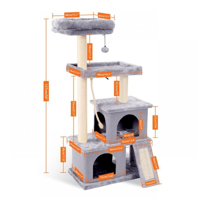 Cat Tree Luxury Cat Towers with Double Condos Spacious Perch Cat Hammock Fully Wrapped Scratching Sisal Post and Dangling Balls
