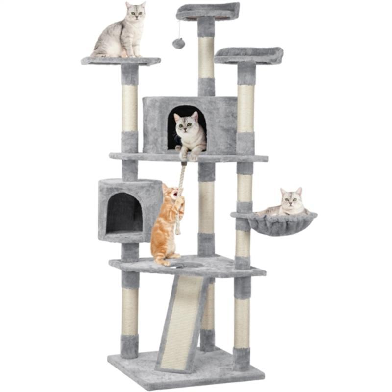 79" Multilevel Large Cat Tree Condo Tower, Light Gray  Scratching Post  Scratcher for Cats  Cat Toy