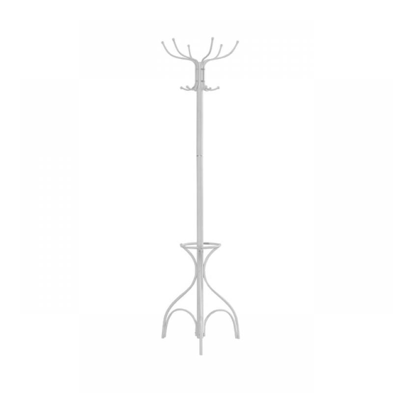 Coat Rack, Hall Tree, Free Standing, 12 Hooks, Entryway, 70"H, Umbrella Holder, Bedroom, Metal, White, Contemporary, Modern
